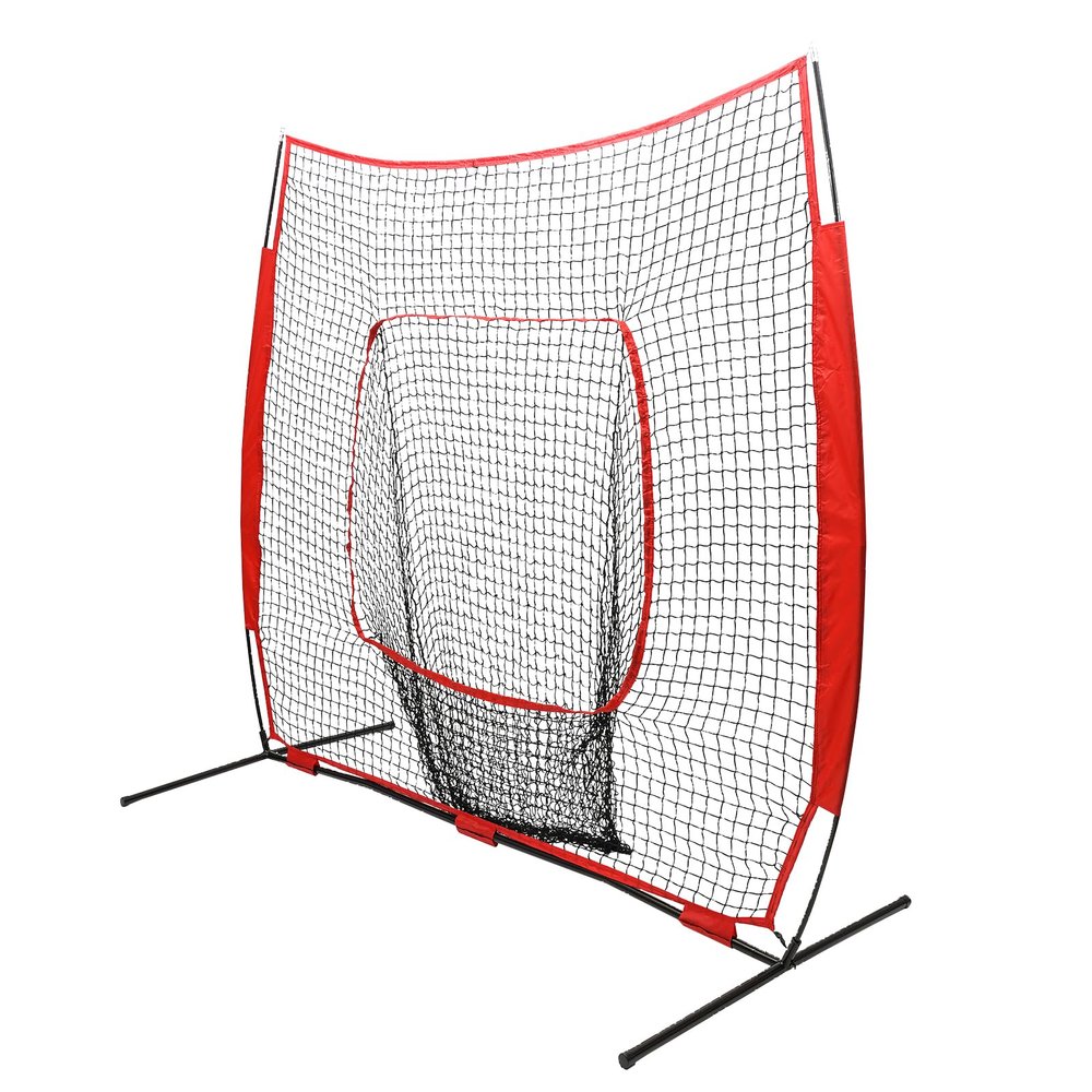 YIYIONCE 7x7 ft Baseball Softball Practice Net Hitting Pitching Net with Carrying Bag&Iron Bow Frame, Baseball Backstop Training Net for Pitching, Batting, Catching, Indoor Outdoor Use (Red)| US STOCK