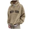 Men's Oversized Pullover Letter Print Graphic Hoodies Long Sleeve Casual New York Sweatshirt with Pocket Mens Sweaters Mens Clothing Pockets Hoodies For Men,(Camel,XXL) view 1