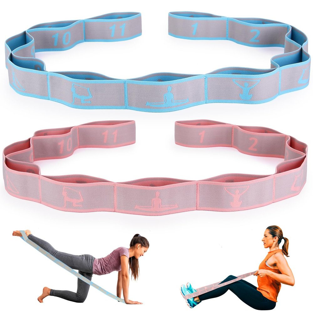2PCS Elastic Yoga Stretching Strap with 11 Loops, CEILIWEN Elastic Band for Physical Therapy,Pilates Stretch Band,Elastic Exercise Bands, Leg Stretching Strap,Stretch Resistance Bands for Exercise