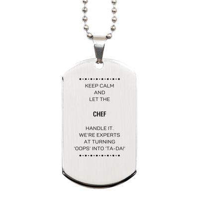 PARN'S Funny Chef Gifts, We're Experts at Turning 'oops' into 'Ta-da!', Sarcasm Unique Birthday Christmas Silver Dog Tag for Chef, Coworkers, Men, Women, Friends