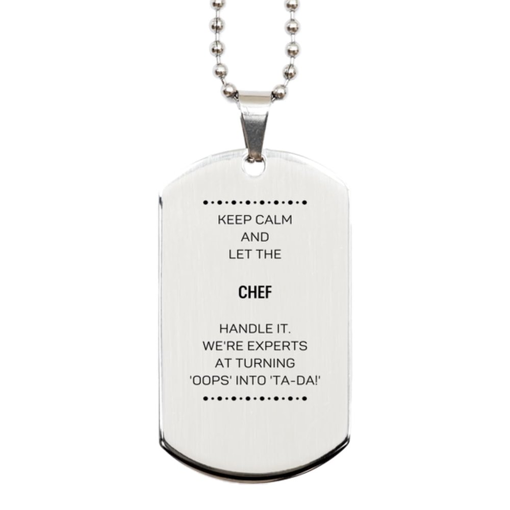 PARN'S Funny Chef Gifts, We're Experts at Turning 'oops' into 'Ta-da!', Sarcasm Unique Birthday Christmas Silver Dog Tag for Chef, Coworkers, Men, Women, Friends