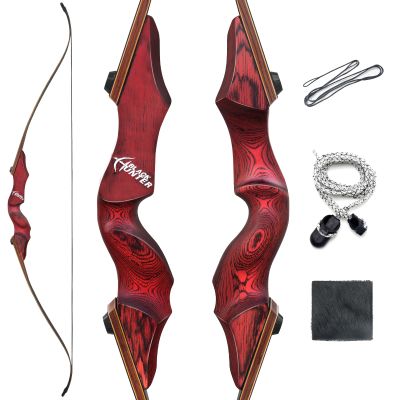 oubert 60 Inch Left Hand Black Hunter Recurve Bow 20-60 Lbs Archery Hunting Bow Wooden Riser Takedown Recurve Bow with Stringer Tool for Adults Target Practice (30LBS)
