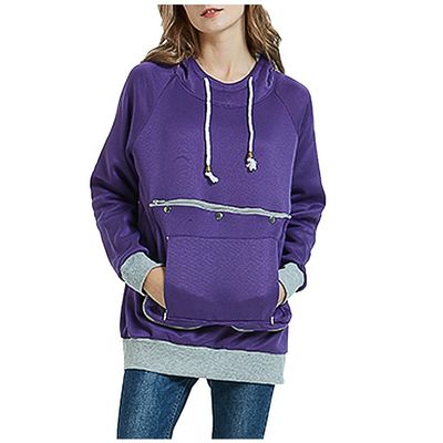 2023 Womens Pet Pouch Hoodies Cute Fleece Lightweight Big Kangaroo Cat Dog Holder Carrier Sweatshirts Pullover Purple