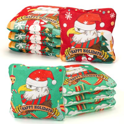 EunHo Cornhole Bags Regulation Dual Sided Set of 8, Non-Dusty Cornhole Bean Bags Slick & Sticky Side Bags with Carry Bag (Christmas/Eagle)