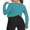 Bestisun Split Back Workout Long Sleeve Shirts Exercise Sports Clothes Activewear Running Tops for Women Blue Green S view 1