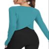 Bestisun Split Back Workout Long Sleeve Shirts Exercise Sports Clothes Activewear Running Tops for Women Blue Green S view 3