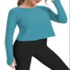 Bestisun Split Back Workout Long Sleeve Shirts Exercise Sports Clothes Activewear Running Tops for Women Blue Green S view 4