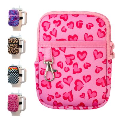 Axolotl Stanley Cup Accessories:Zip Pouch for 30oz&40oz Water Bottles-Essential for Stanley Quencher Adventure Cup,Doubles as a Fanny Pack,Purse,Bag for Your Tumbler-with KeyHolder(Pink Heart Leopard)