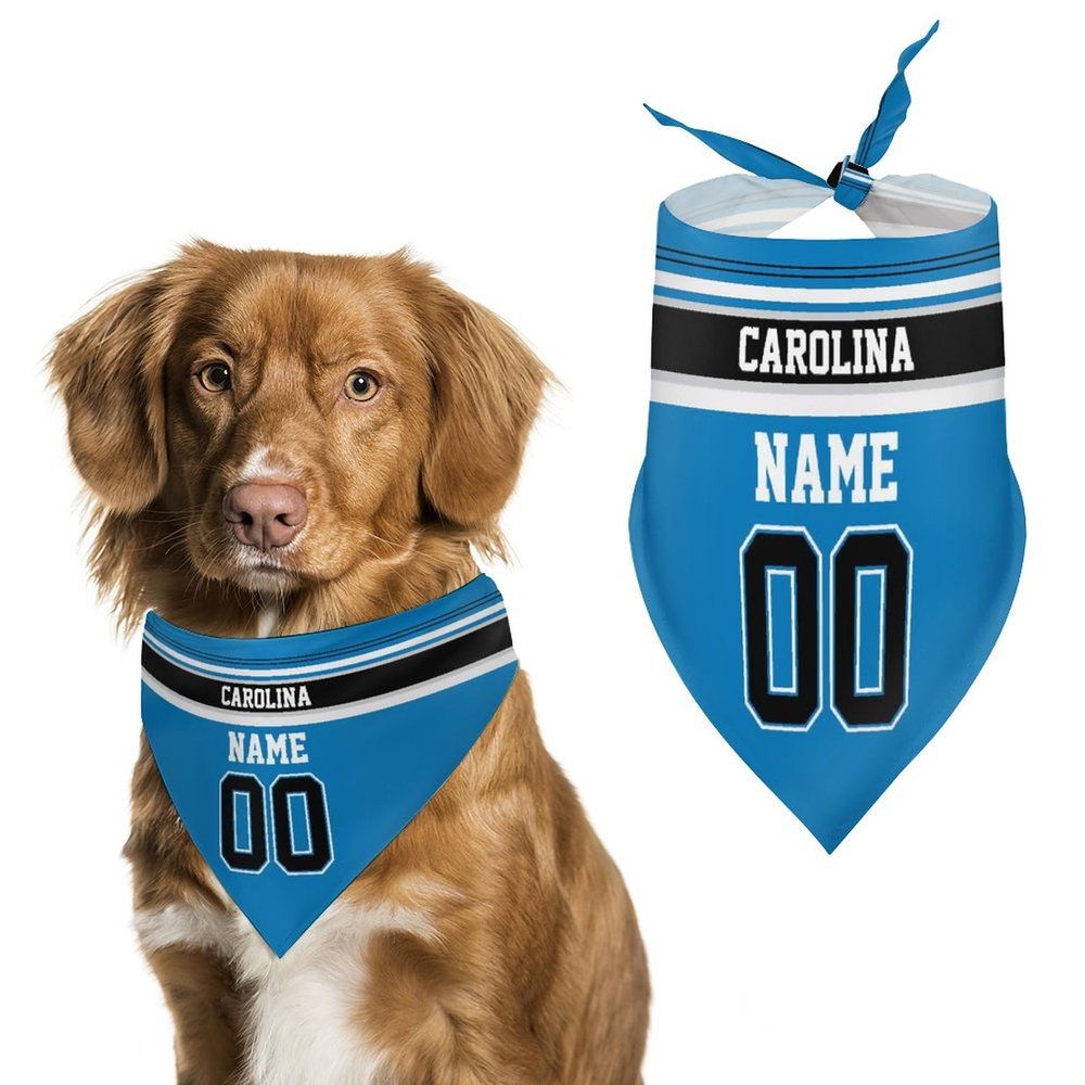 Carolina Personalized Dog Bandana - Custom Design Name Number Scarf - Football Bandana Gifts for Dogs and Cats