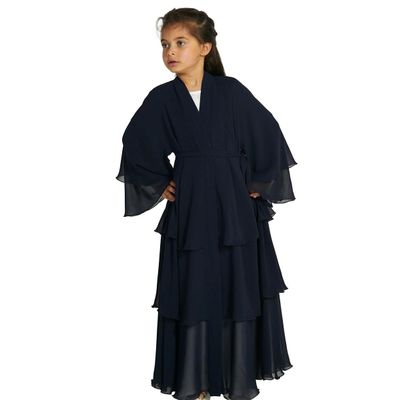Abaya For Girls Kids Muslim Chiffon layered Open Abaya Dress Dubai Turkey Kaftan Cardigan Abayas Dresses For Girl Casual Robe Kimono Islam Clothing Prayer Clothing Black 7-8 Years