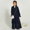 Abaya For Girls Kids Muslim Chiffon layered Open Abaya Dress Dubai Turkey Kaftan Cardigan Abayas Dresses For Girl Casual Robe Kimono Islam Clothing Prayer Clothing Black 7-8 Years view 2