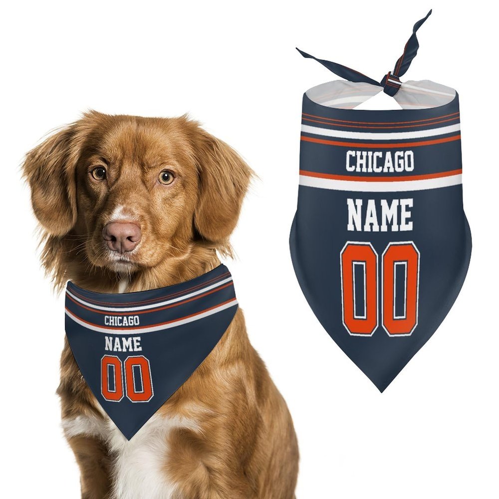 Chicago Personalized Dog Bandana Custom Design Name Number Dog Scarf Personalized Football Dogs Bandana Gifts for Dogs Cats