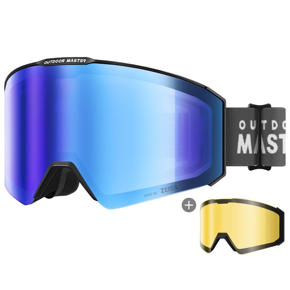 OutdoorMaster Falcon Ski Goggles Lens by ZEISS, OTG Snowboard Goggles Anti-fog, Magnetic Interchangeable Lens, Snow Goggles for Men & Women, HydroBlue Vlt 27%