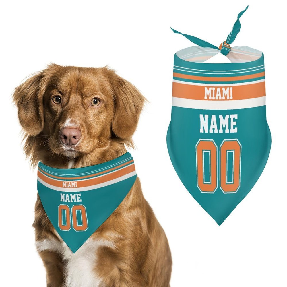 Miami Personalized Bandana Custom Design Name Number Scarf Football Gifts for Dogs, Cats