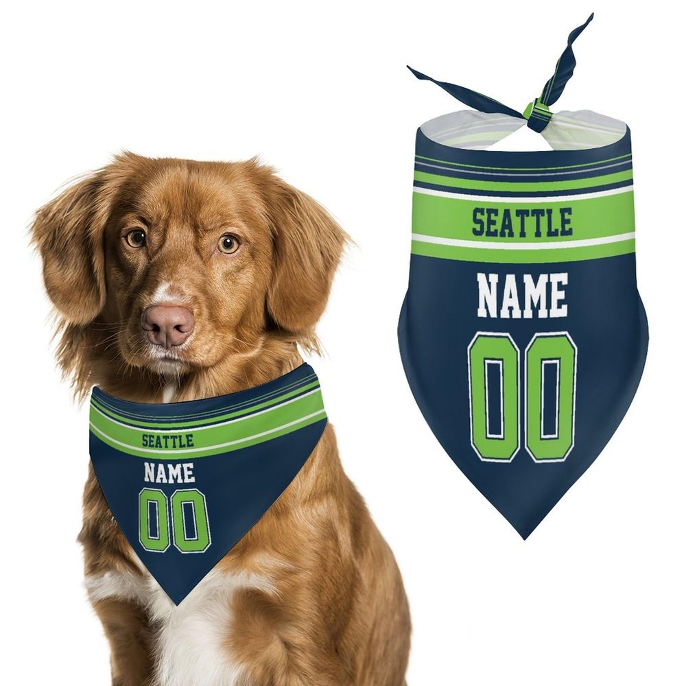 Seattle Personalized Bandana - Custom Design Name Number Scarf for Dogs & Cats - Football Theme Gift