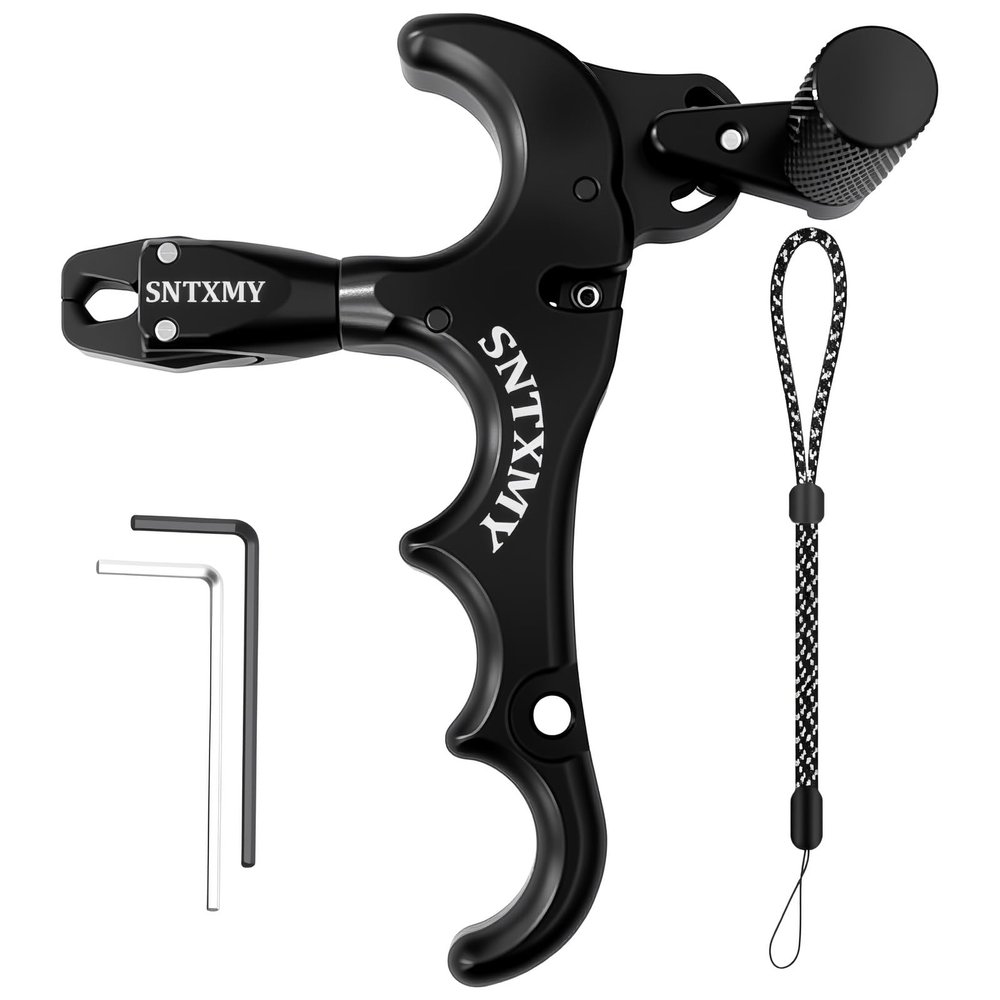 sntxmy Bow Release for Compound Bow, Archery Release Trigger, Compound Bow Release, Thumb Release. (4 Finger Bow Release, Black)