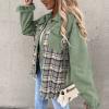 Fall Fashion Denim Jacket For Women 2023 Casual Long Sleeve Plaid Button Down Jean Shirts Shacket Jacket plaid jackets for women Green M view 3