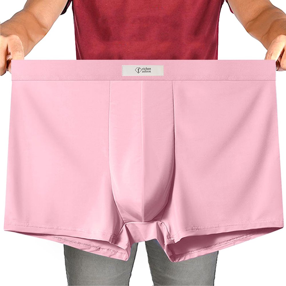 feichan ashion Men's Ice Silk Underwear, Soft Cooling Silky Ultrathin Breathable Comfortable Pack Boxer Briefs Men (3XL, pink)