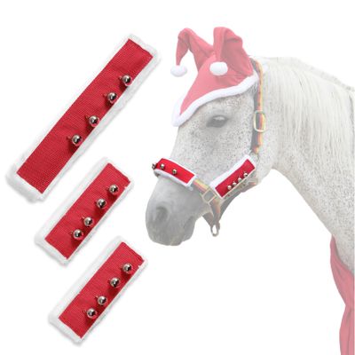 NRTFE Fleece Horse Santa Halter Bridle Cover with Jingle Bell for Christmas Parade