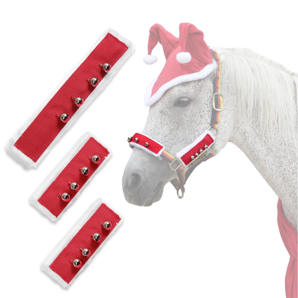 NRTFE Fleece Horse Santa Halter Bridle Cover with Jingle Bell for Christmas Parade