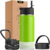 koodee Insulated Water Bottle 18 oz Stainless Steel Double Wall Vacuum Sports Water Bottle with 3 Lids-Girls Water Flask for School(Apple Green) view 1