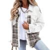 warehouse deals today Fall Fashion Denim Jacket For Women 2023 Casual Long Sleeve Plaid Button Down Jean Shirts Shacket Jacket oversized flannel White S view 2