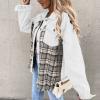 warehouse deals today Fall Fashion Denim Jacket For Women 2023 Casual Long Sleeve Plaid Button Down Jean Shirts Shacket Jacket oversized flannel White S view 3