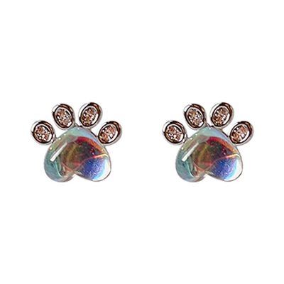Zeshimb Crystal Paw Print Stud Earrings Cute Cat Paw Earrings Tiny Cubic Zirconia Animal Footprint Earrings Hypoallergenic Jewelry Gift for Pet Lover
