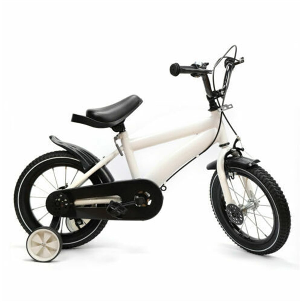 LIYUANJUN Kids Bike, 14in Children's Bicycle with Training Wheel for 3-6 Years Old Boys and Girls, Outdoor Bike Height Adjustable (37.4"-53.1") for Kids Cycling PU Leather Cushion (White)
