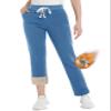 TACVASEN Womens Thermal Fleece Lined Sweatpants with Pockets Winter Warm Sherpa Pants High Waisted Cotton Joggers Athletic Blue L view 1