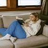 TACVASEN Womens Thermal Fleece Lined Sweatpants with Pockets Winter Warm Sherpa Pants High Waisted Cotton Joggers Athletic Blue L view 3