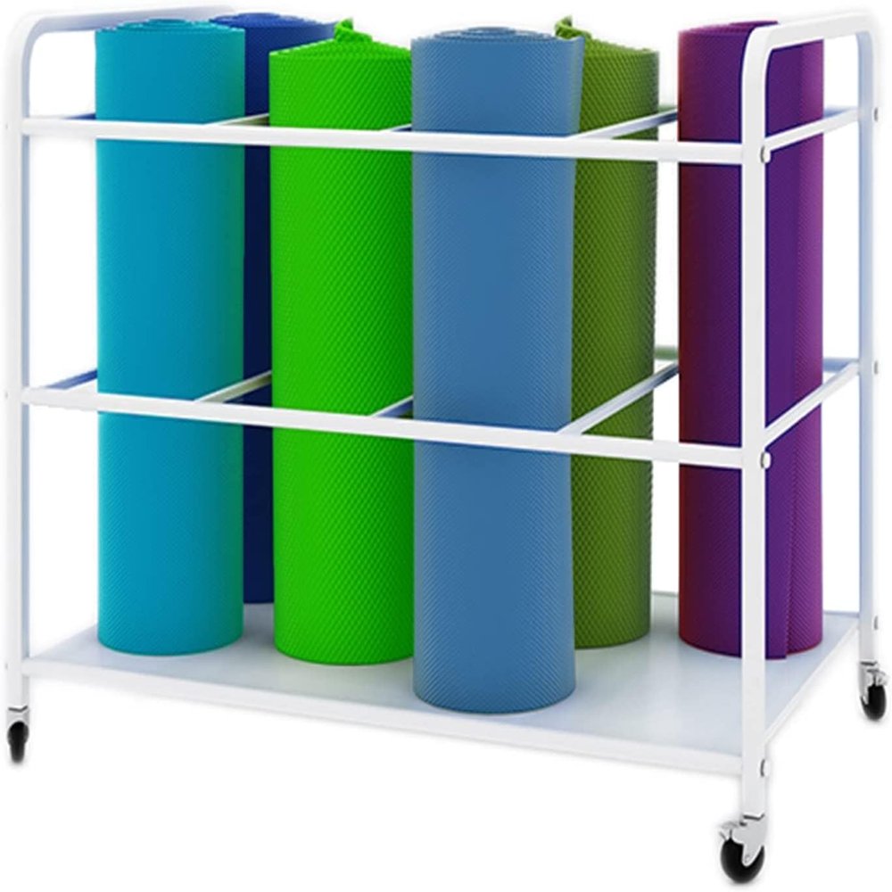 CIRCIR Shelf White Storage Rack Cart for Yoga/Pilates/Exercise Mats, Large Foam Rollers Organizer Trolley for Home & Fitness Club
