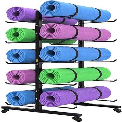 CIRCIR Large Foam Roller Yoga Mat Stand Storage Floor, Double-Sided Yoga Mat Rack Organizer, 5 Tier Metal Display Holder, Hold 10 Mats