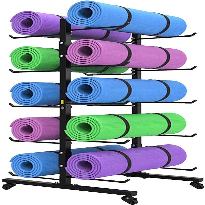 CIRCIR Large Foam Roller Yoga Mat Stand Storage Floor, Double-Sided Yoga Mat Rack Organizer, 5 Tier Metal Display Holder, Hold 10 Mats