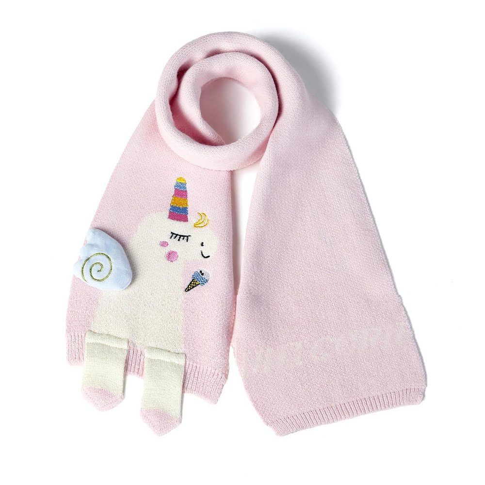BEARUN Kids Winter Scarf Toddler Girls Cute Knit Scarf Baby Warm Scarves Neck Warmer Pink