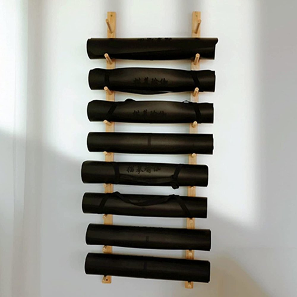 CIRCIR Wood Yoga Mat Organizer Wall Mount, Muti-Layer Foam Roller/Pilates Mats Storage Rack Holder, Yoga Studio/Home/Store Yoga Mats Display Stand