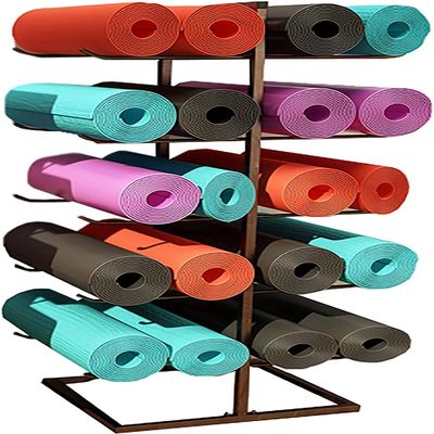 CIRCIR Yoga Mat Rack Floor Stand, 5 Tier Double-Sided Foam Roller/Exercise Mats Storage Organizer, Heavy Duty Vertical Pilates Mats Holder (Color : Brown)