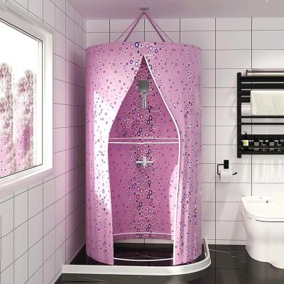 DAZULI Waterproof Bathroom Shower Curtain Weighted Hem Round Polyester Portable Shower Curtains Hanging Heat Insulation Double Zipper(Size:80x200cm/31.5x78.7in,Color:A)