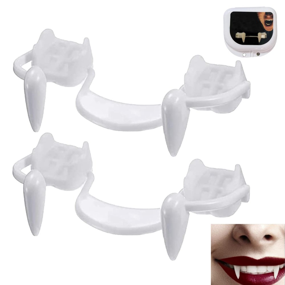 KUYYFDS Vampire Teeth,Vampire Fangs Retractable Fangs for Adults 2 Pieces Telescopic Fangs Teeth Fake Fangs Braces Fake Dentures with Halloween Party Fangs
