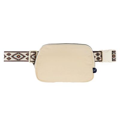 C.C Aztec Strap Fanny Pack For Women Unisex - Daily Waist Crossbody Belt bag With Adjustable Strap (Beige)