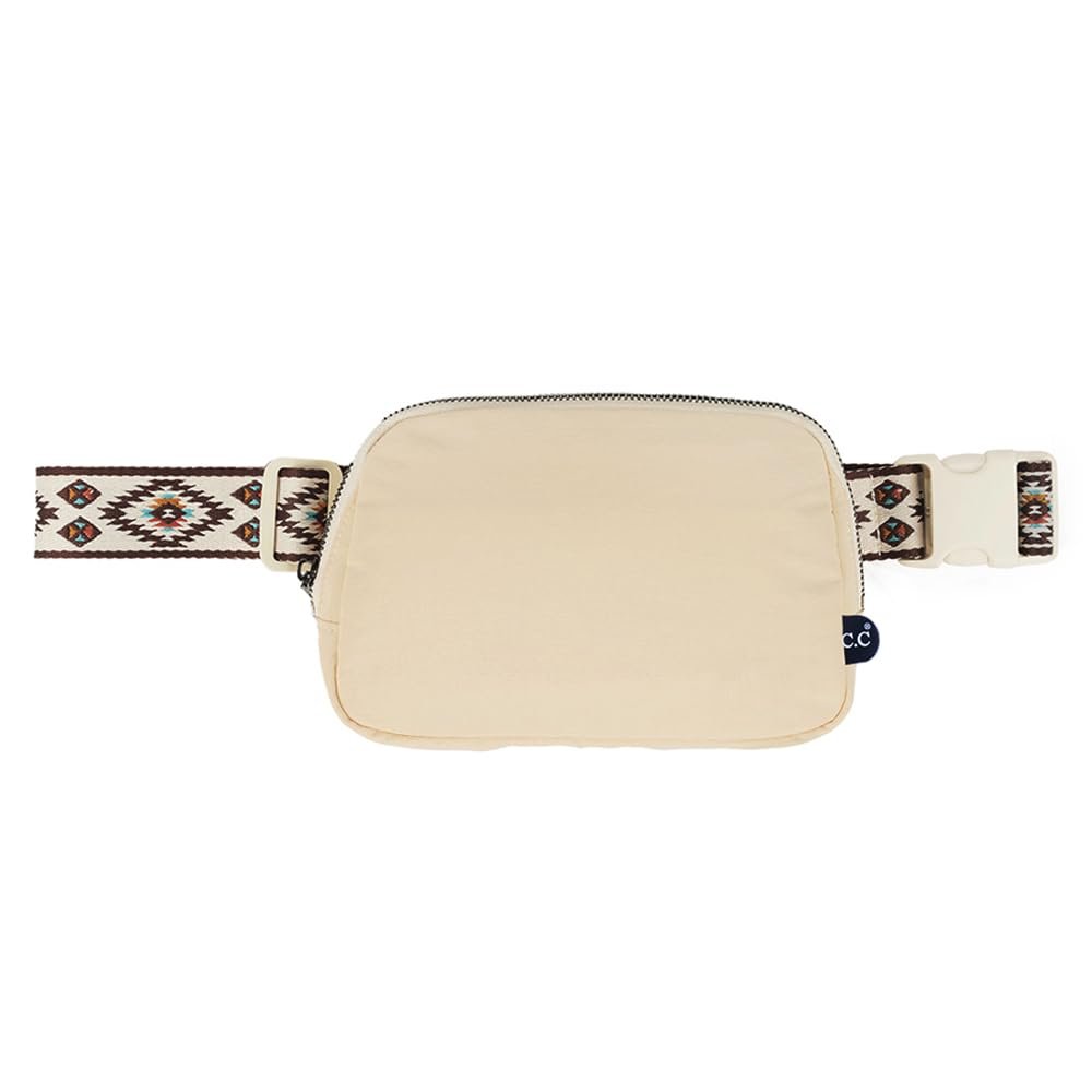 C.C Aztec Strap Fanny Pack For Women Unisex - Daily Waist Crossbody Belt bag With Adjustable Strap (Beige)
