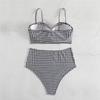 Check Print Bikinis Set Women Swimming Costume Brazilian Girl Beach Wear Lady Swimwear Sexy Beachwear High Waist Bathers (Women, L, Grey) view 2