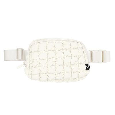 C.C Quilted Puffer Fanny Pack For Women Unisex - Daily Waist Crossbody Belt bag With Adjustable Strap (Ivory)