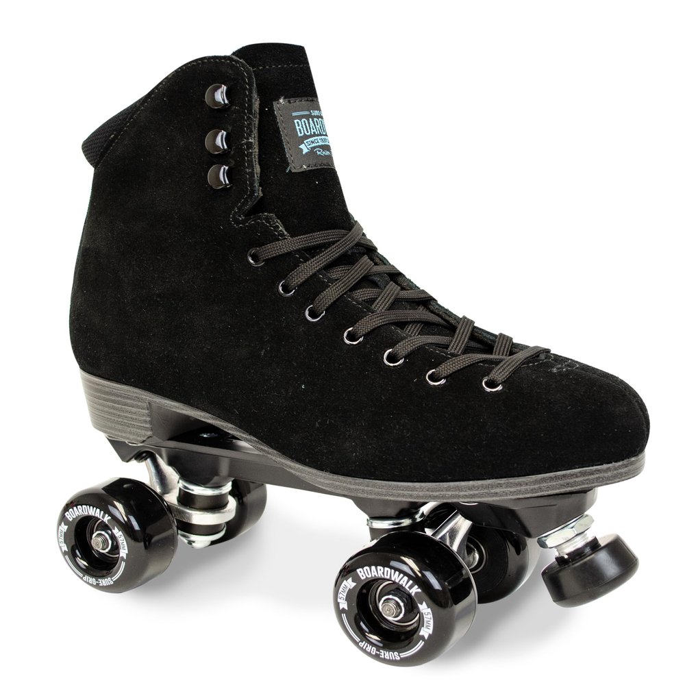 Sure-Grip Boardwalk Unisex Outdoor Roller Skates Material of Leather, Rubber, Suede & Aluminum Trucks | Comfortable, Extra Long Laces - Suitable for Beginners (Black Plus, Mens 12)