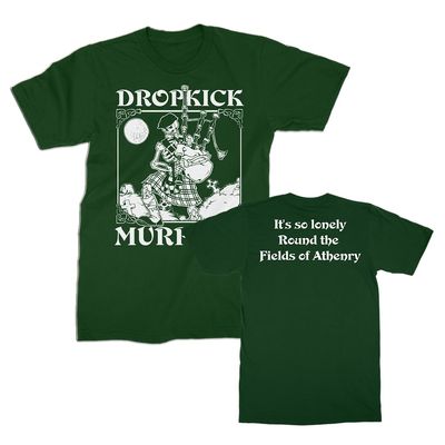 2Bhip Dropkick Murphy's Skelly Piper Front & Back Print Men's Short Sleeve T-Shirt Celtic Punk Graphic Tees, Green (Large)