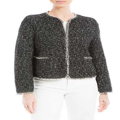 Max Studio Women's Long Sleeve Tweed Short Jacket, Black/Ivory Slub Netting-St-Kn12529, X-Small