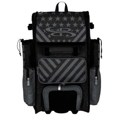 Boombah Superpack Hybrid Rolling Bat Bag - Wheeled & Backpack Version - USA Siege Charcoal/Black