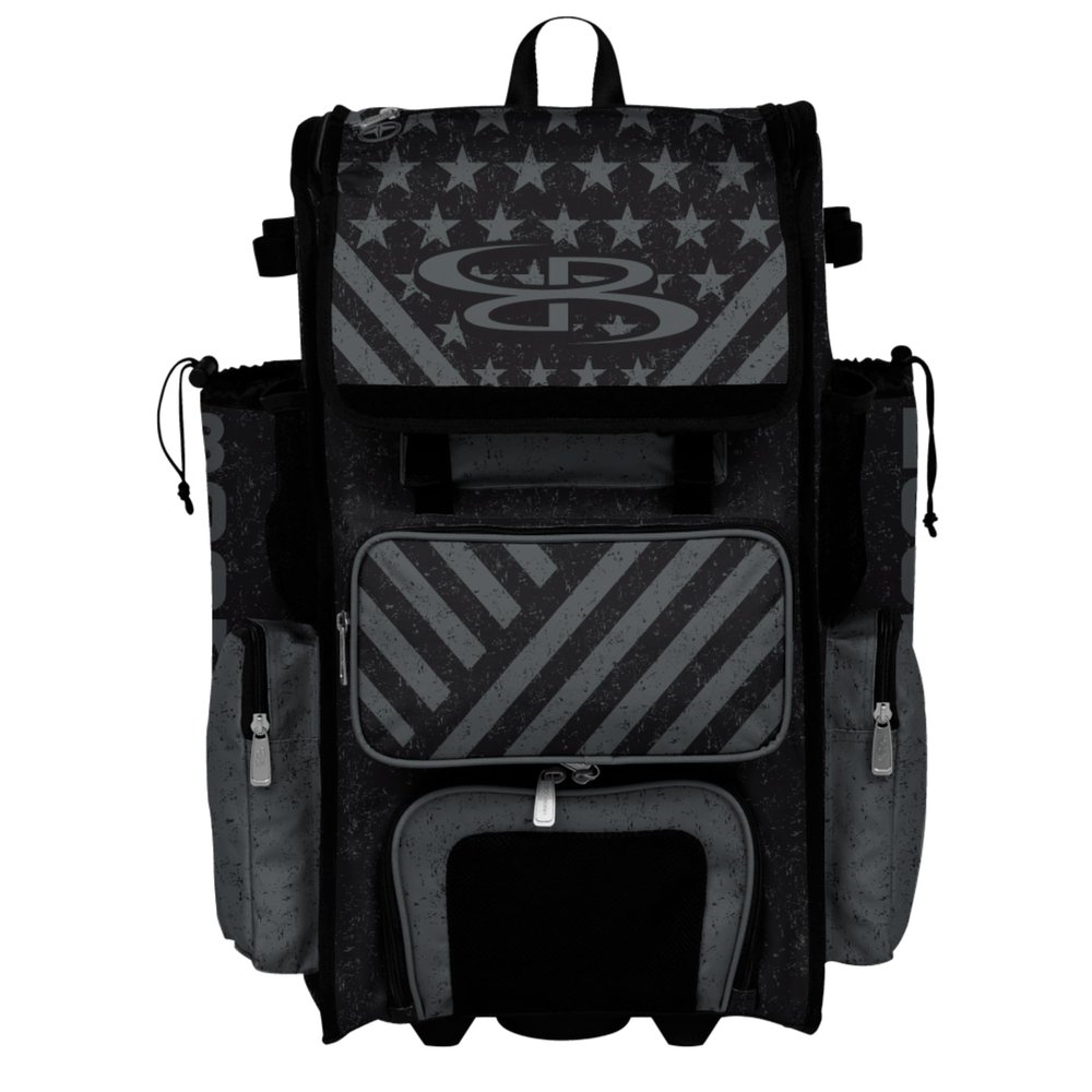 Boombah Superpack Hybrid Rolling Bat Bag - Wheeled & Backpack Version - USA Siege Charcoal/Black