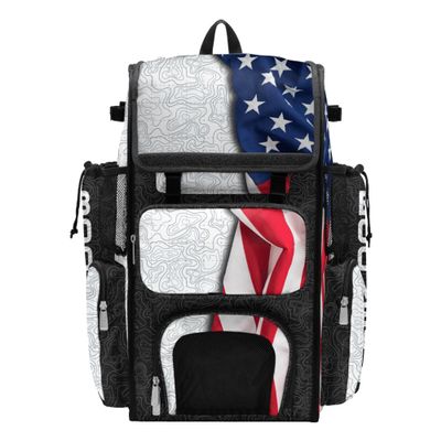 Boombah Superpack Bat Bag - Backpack Version (no wheels) - Holds 4 Bats - USA Nation White/Royal/Black