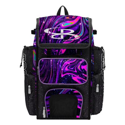 Boombah Superpack Bat Bag - Backpack Version (no wheels) - Holds 4 Bats - Supernova Black/Amethyst Orchid/White